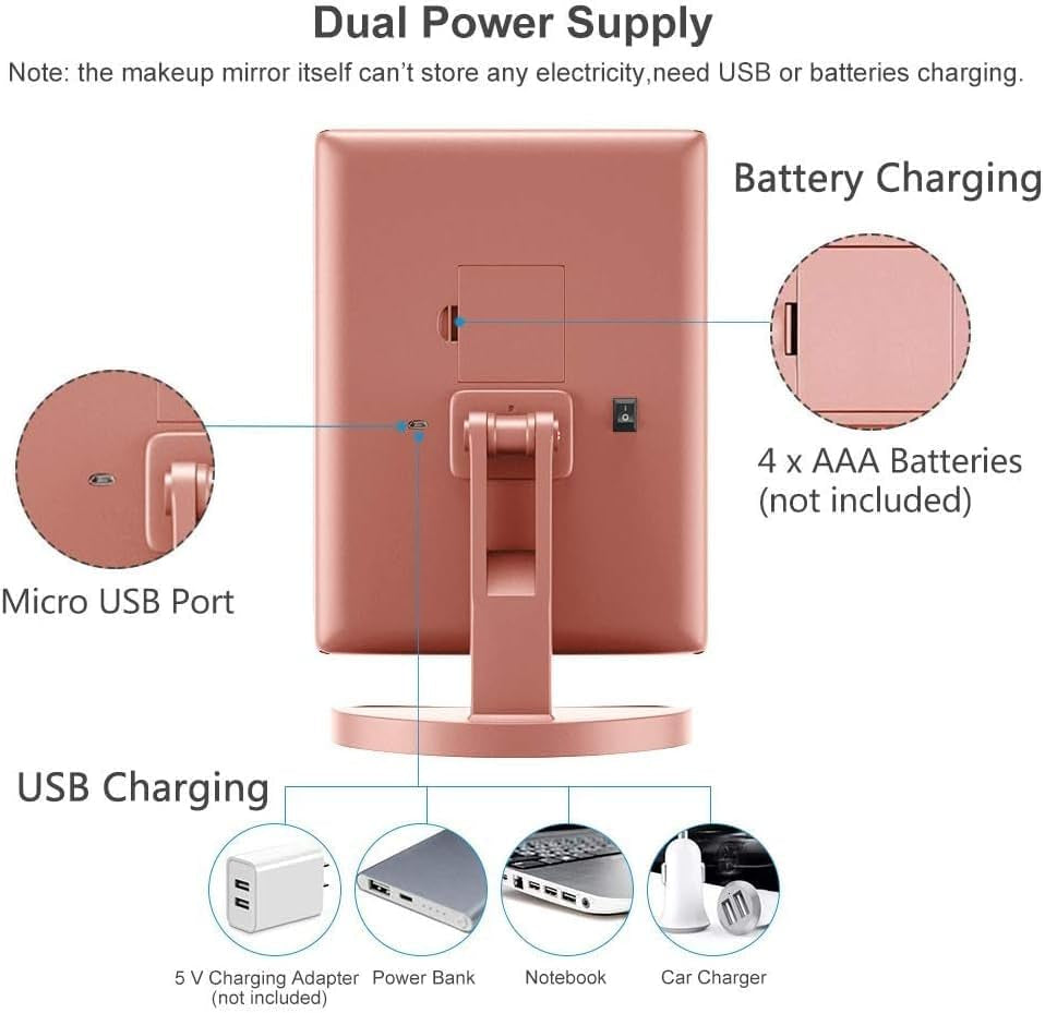 WEILY Schminkspiegel Mit Beleuchtung, Faltbarer Kosmetikspiegel Mit 3X/2X/1X Vergrößerung, 21 Natürliche LED Lichter, Batteriebetrieben Order USB Aufladen Dimmbarer Makeup Mirror (Rosengold)
