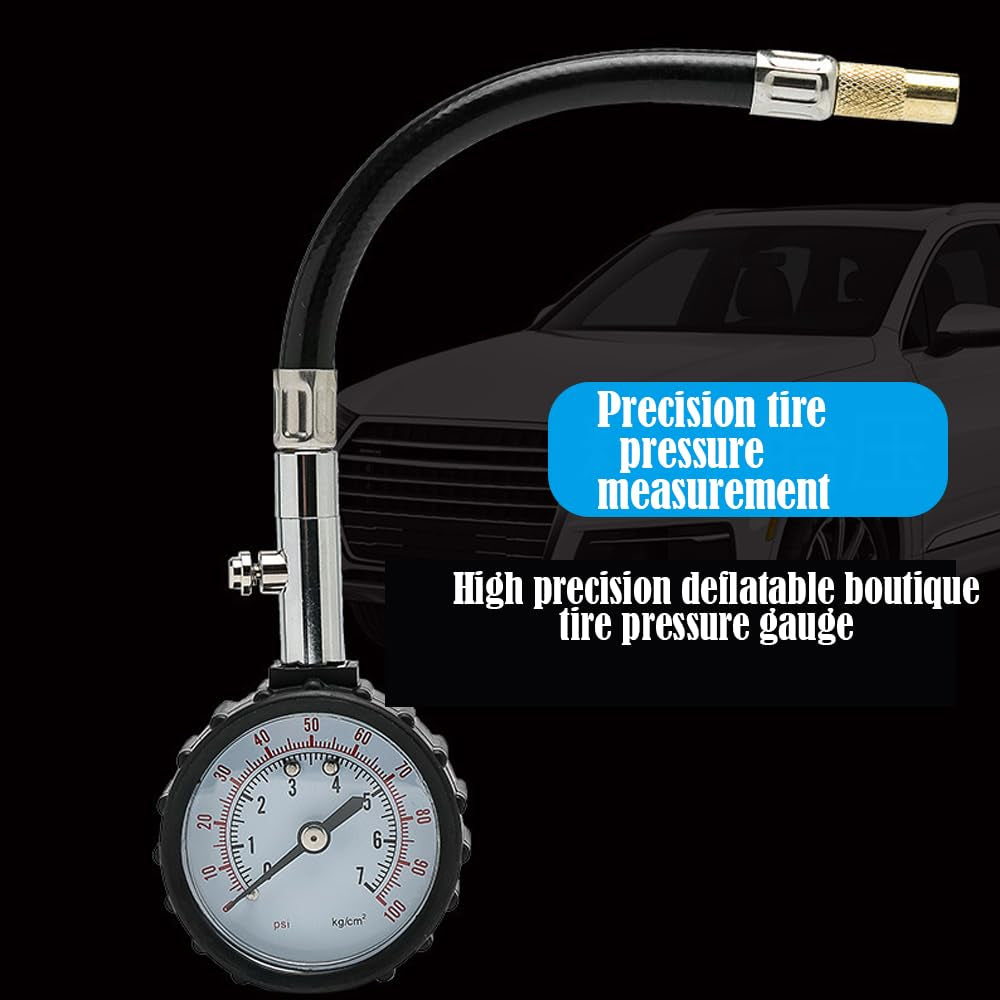Reifendruckprüfer,Luftdruckprüfer, Genaue Reifendruckprüfer Mit Flexiblem Schlauch, Leuchtzifferblatt, Mechanischer Luftdruckmesser Für Schrader-Ventil Von Fahrrad, Motorrad, Auto, SUV