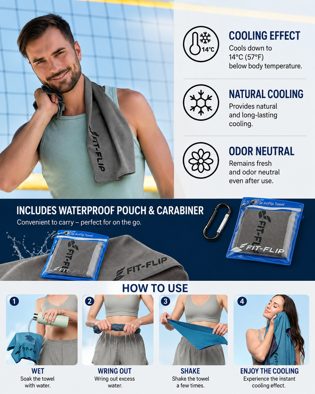 Fit-Flip Cooling Towel – Microfibre Neck & Neck Cooling Towel for Sports & Outdoor Use