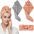 3-Teiliges Set Turban Handtuch Mit Knopf, Haarturban Mikrofaser Haarhandtücher Lange Locken Kopf Handtücher Schnell Saugfähig, Microfiber Towel Hair, Mikrofaser Handtuch Haare, Für Damen - Schnell
