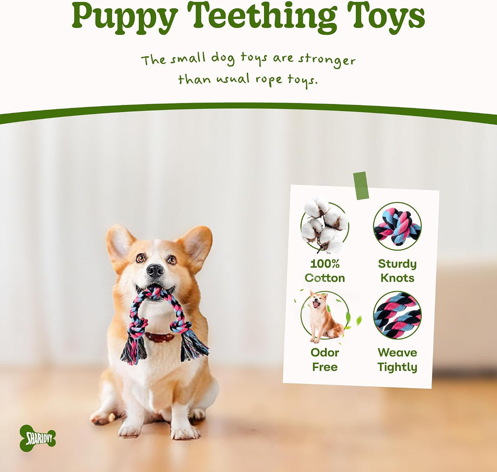 SHARLOVY Puppy Rope Toy, Dog Rope Toy for Small Dogs, Puppy Tething Toys, Cotton Interactive Tug of War Dog Toy for Puppy Langeweile, Dog Chew Toys for Aggressive Chewers Small Breed