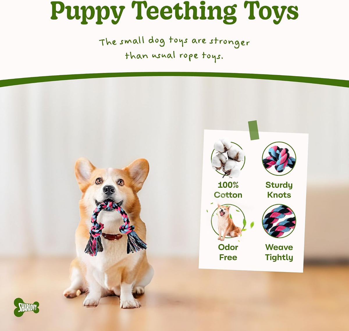 SHARLOVY Puppy Rope Toy, Dog Rope Toy for Small Dogs, Puppy Tething Toys, Cotton Interactive Tug of War Dog Toy for Puppy Langeweile, Dog Chew Toys for Aggressive Chewers Small Breed
