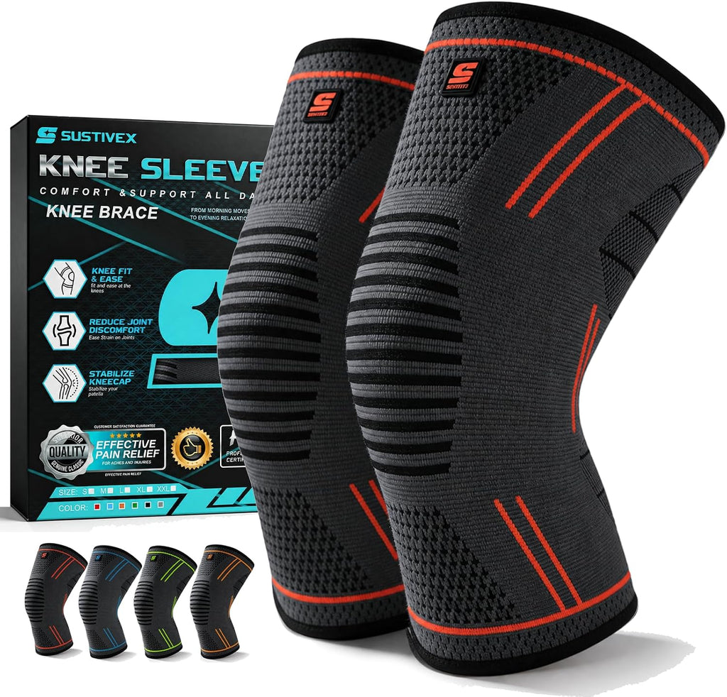 Knee Sleeve 2-Pack – Premium Compression Knee Brace for Men & Women | Non-Slip Sports Knee Support for All Activities