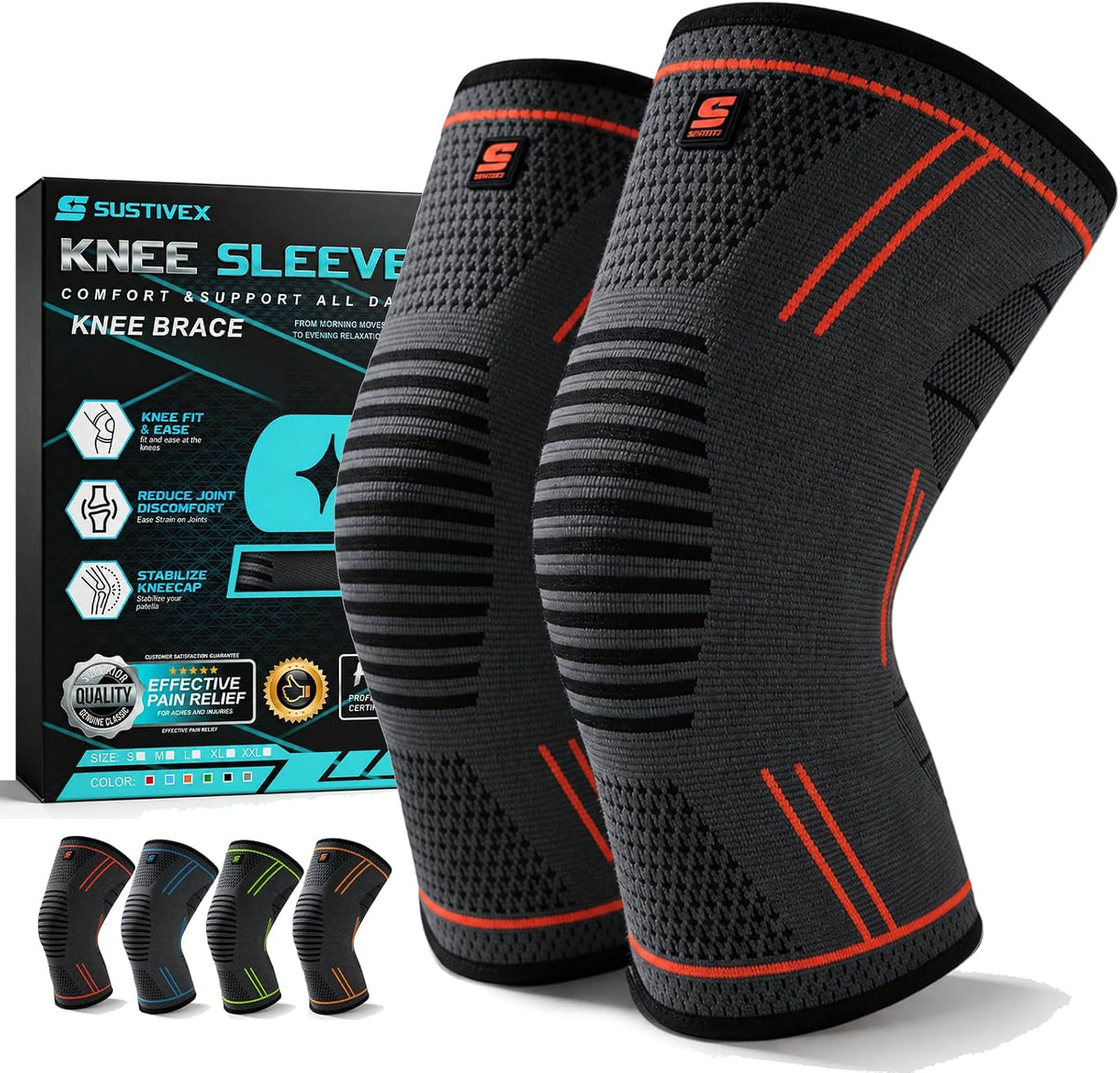 Knee Sleeve 2-Pack – Premium Compression Knee Brace for Men & Women | Non-Slip Sports Knee Support for All Activities