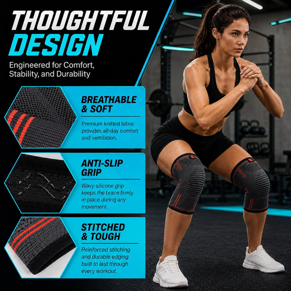Knee Sleeve 2-Pack – Premium Compression Knee Brace for Men & Women | Non-Slip Sports Knee Support for All Activities