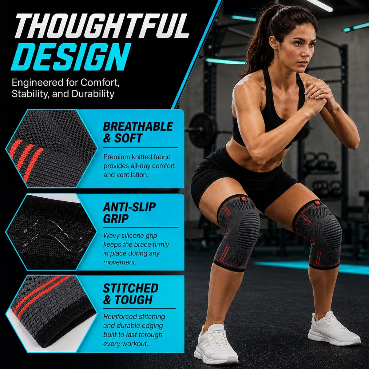 Knee Sleeve 2-Pack – Premium Compression Knee Brace for Men & Women | Non-Slip Sports Knee Support for All Activities