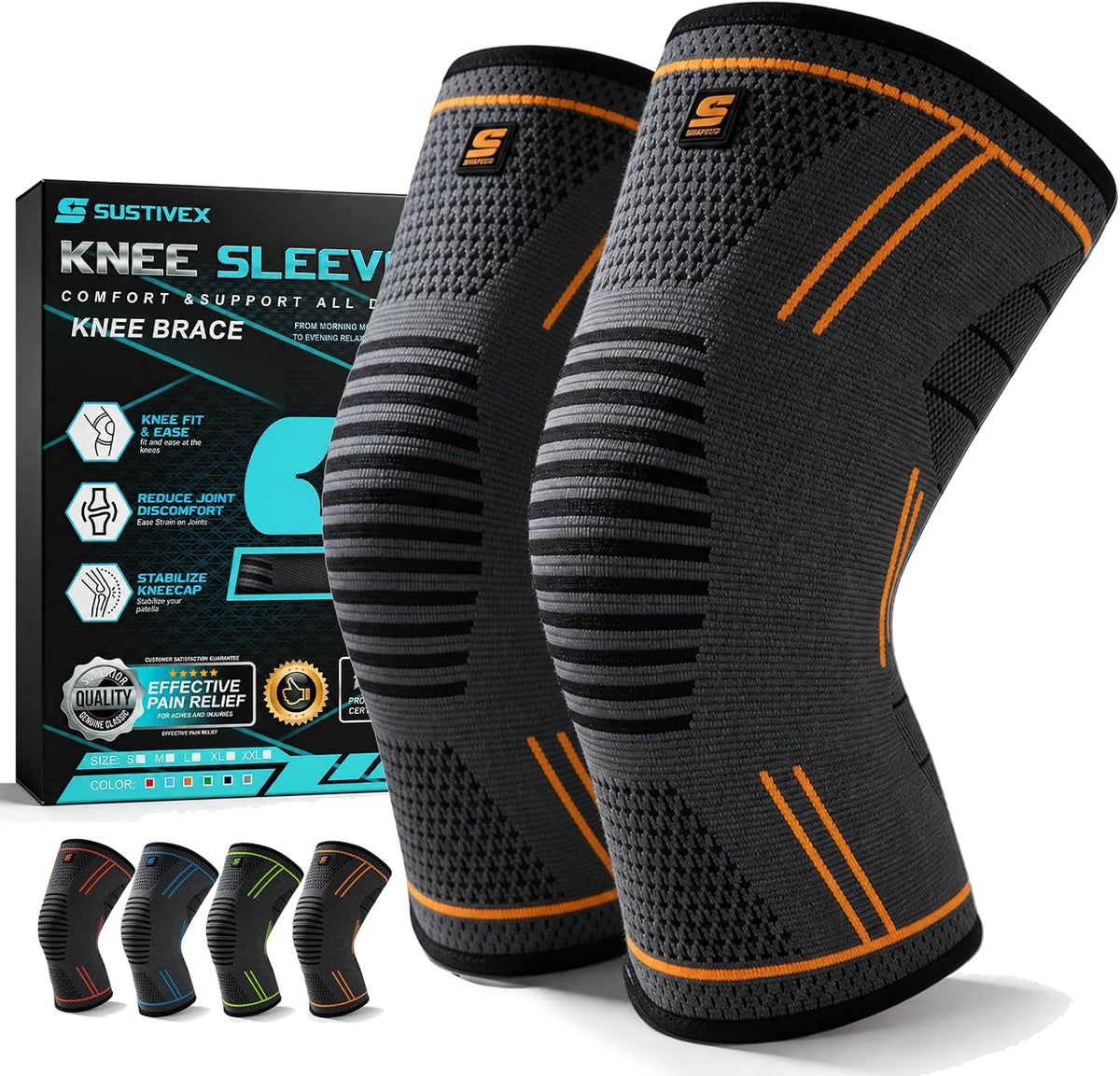 Knee Sleeve 2-Pack – Premium Compression Knee Brace for Men & Women | Non-Slip Sports Knee Support for All Activities