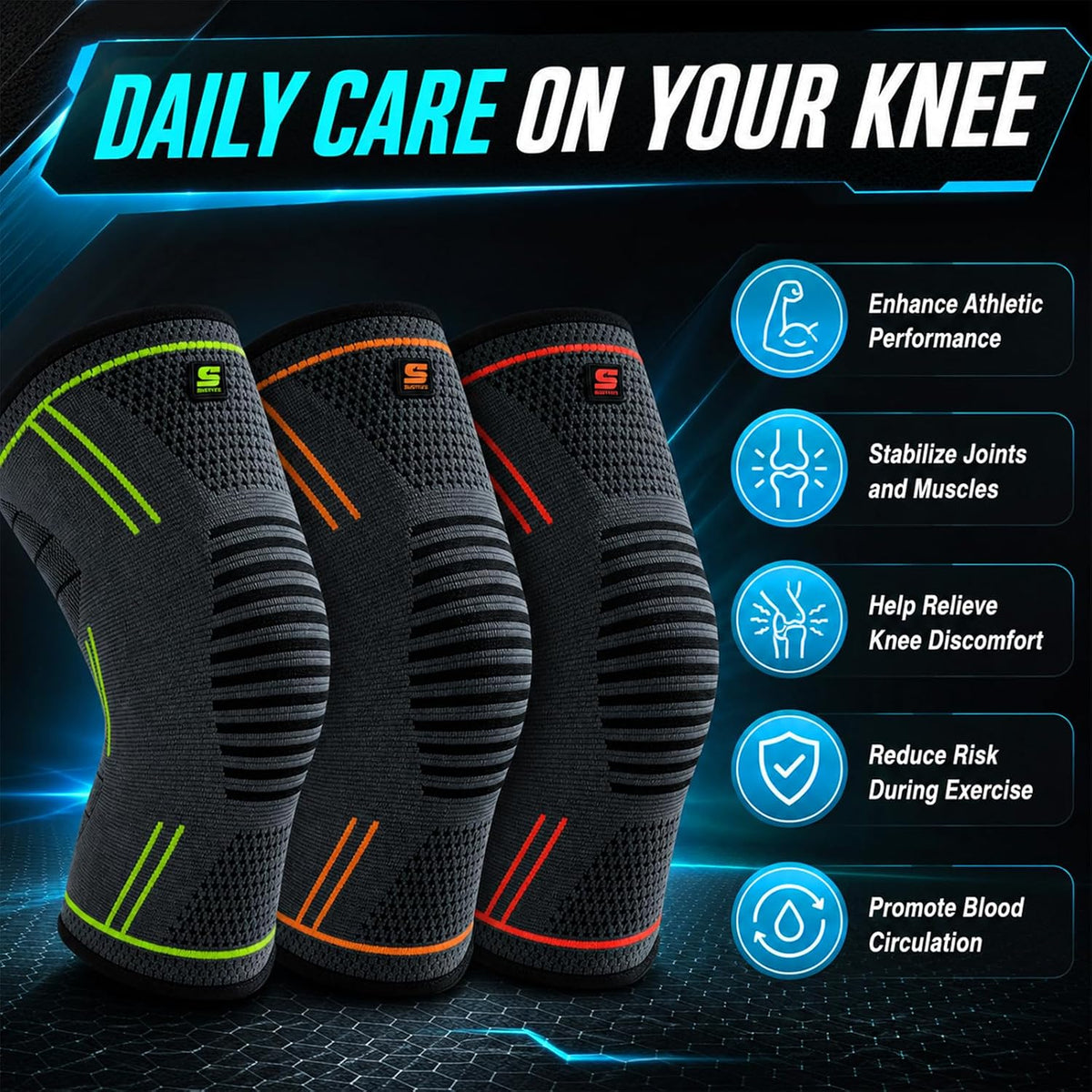 Knee Sleeve 2-Pack – Premium Compression Knee Brace for Men & Women | Non-Slip Sports Knee Support for All Activities