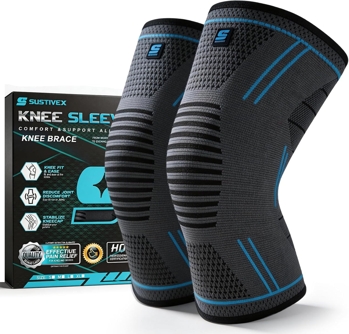 Knee Sleeve 2-Pack – Premium Compression Knee Brace for Men & Women | Non-Slip Sports Knee Support for All Activities