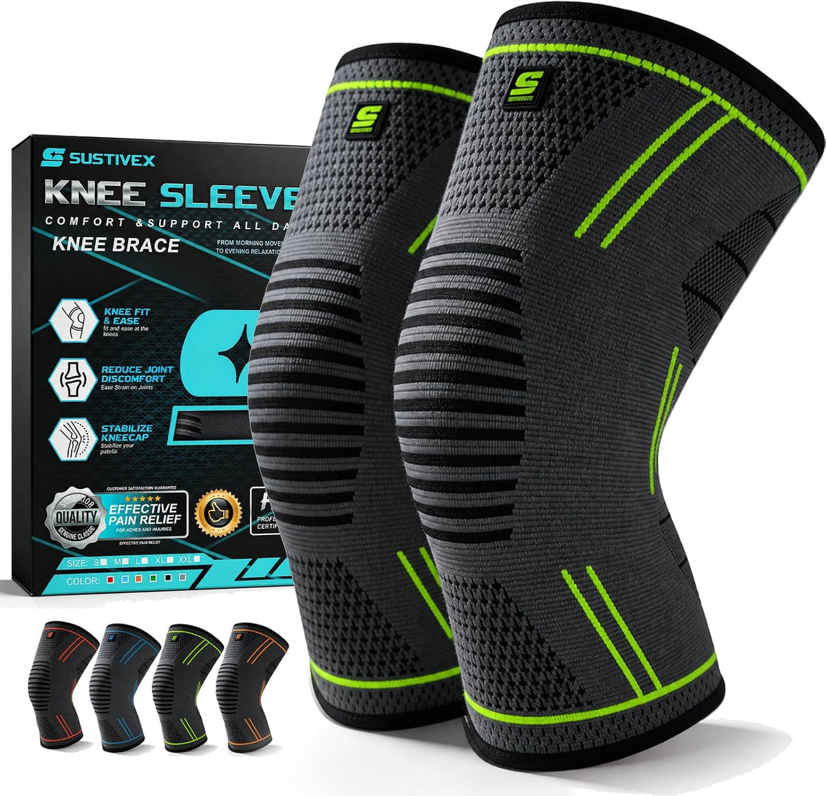 Knee Sleeve 2-Pack – Premium Compression Knee Brace for Men & Women | Non-Slip Sports Knee Support for All Activities