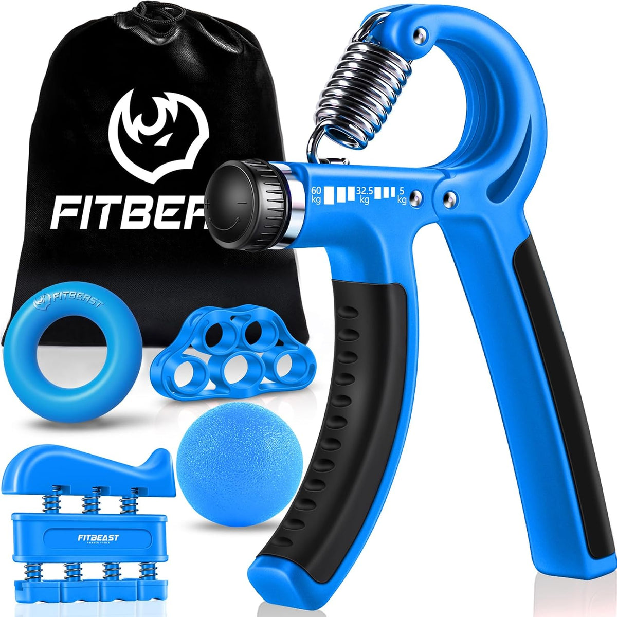 Fitbeast Handtrainer Fingertrainer, Griffkraft Trainer Trainingsset - 5Er-Pack, Verstellbarer Grip Trainer, Finger Trainingsgerät, Handgelenk Trainer, Trainingsring & Stressabbau-Griffkugel