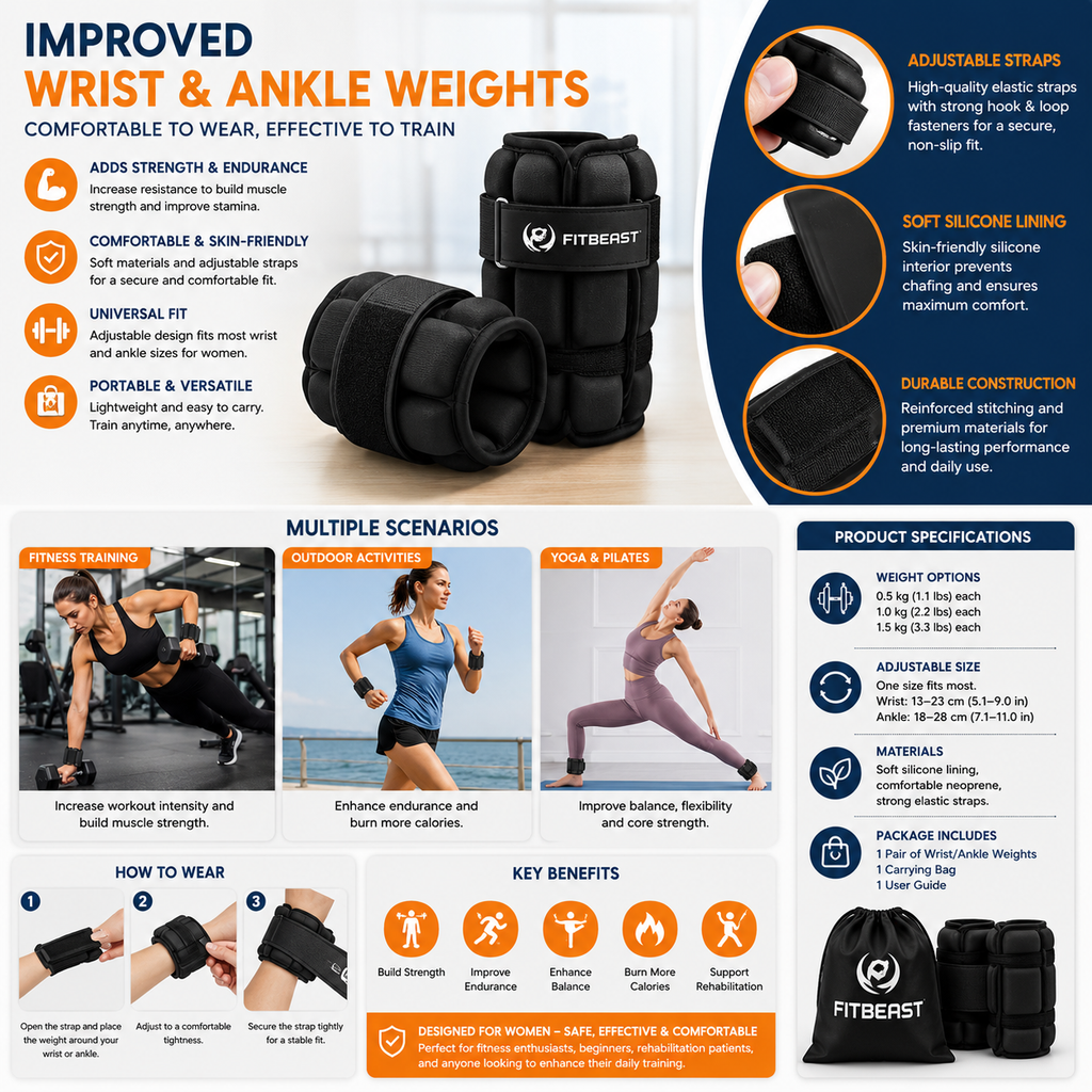 Giiyr Adjustable Ankle & Wrist Weights Set – 2× 1lb Silicone Fitness Bands for Yoga, Pilates & Running