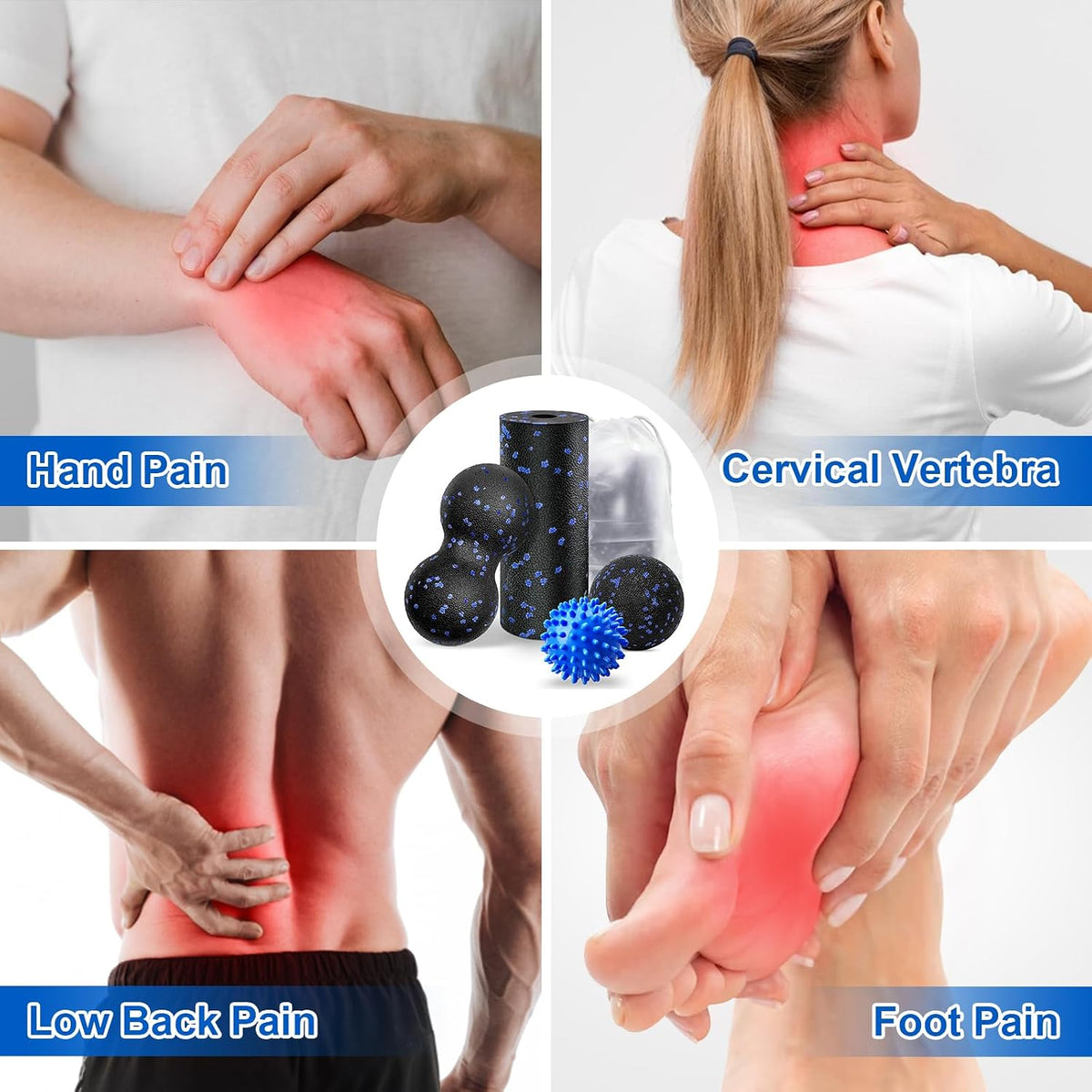 4 Stück Faszienball Set, Kleiner Faszienrolle, 7Cm Igelball Und Duoball Massageball Fazienrolle Für Wirbelsäule Rücken Nacken Fuß, Mittelhart Blackroll Für Faszientraining Durchführen