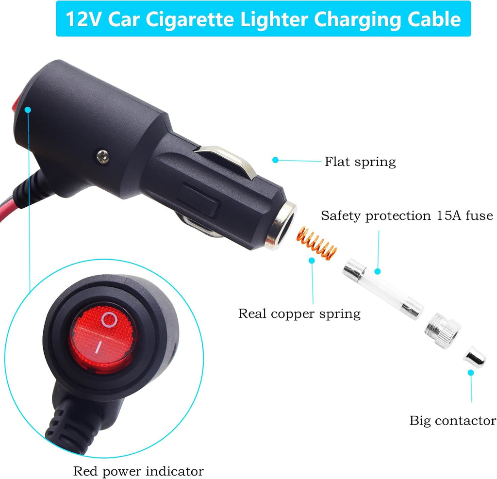 1 Bis 3 KFZ Auto Zigarettenanzünder Stecker Mit Schalter, 12V/24V 3 Wege Zigarettenanzünder Adapter Y Kabel,Dual-Zigarettenanzünder-Splitter Mit 15A Sicherung Für Reifenpumpe (1 to 3)