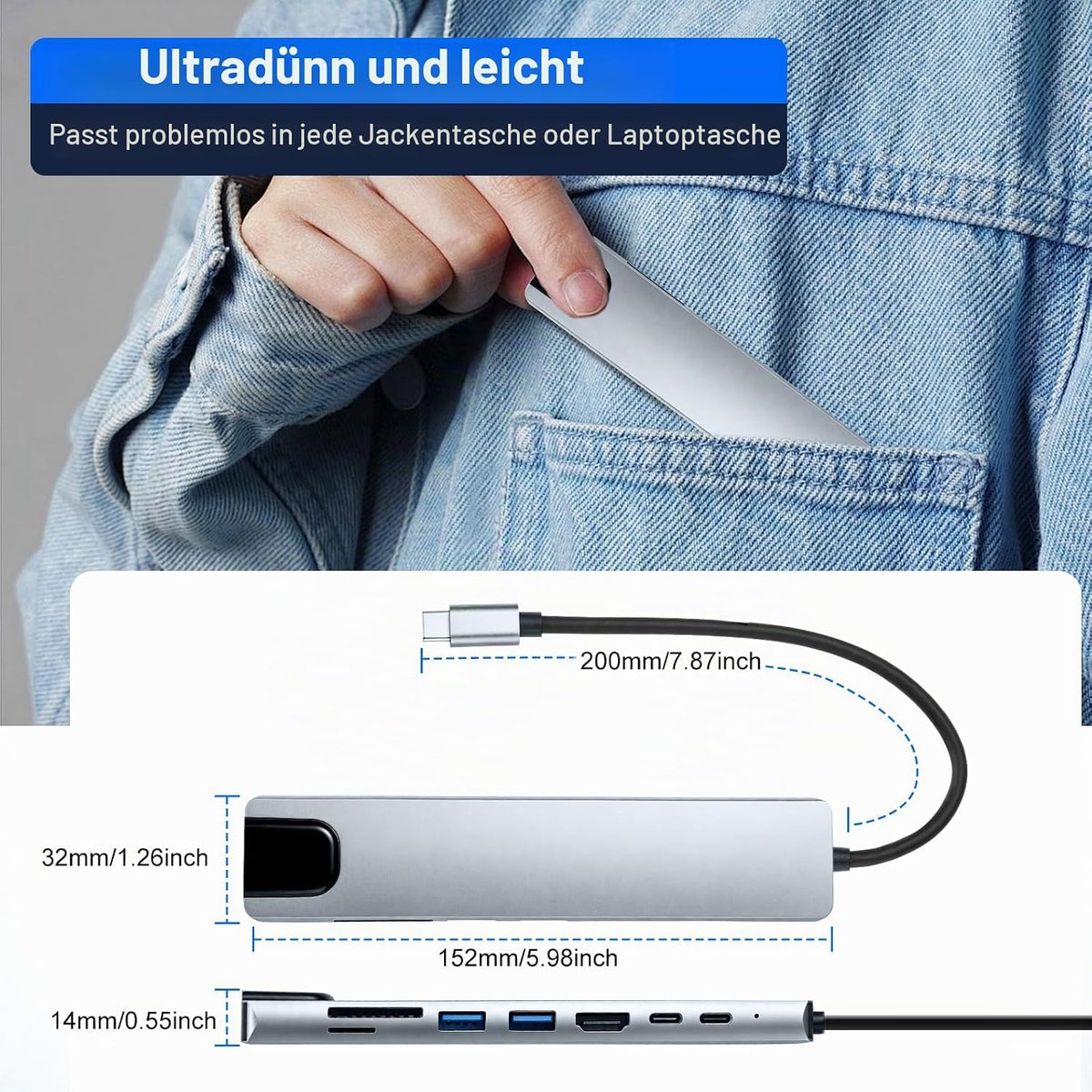 8-In-1 USB C Hub Dockingstation Mit HDMI 4K@30Hz, 100W PD, RJ45 Ethernet, SD/TF Kartenleser, USB 3.0/2.0, USB C Hub HDMI Ethernet, USB C LAN Adapter Für Macbook, Ipad, Laptop