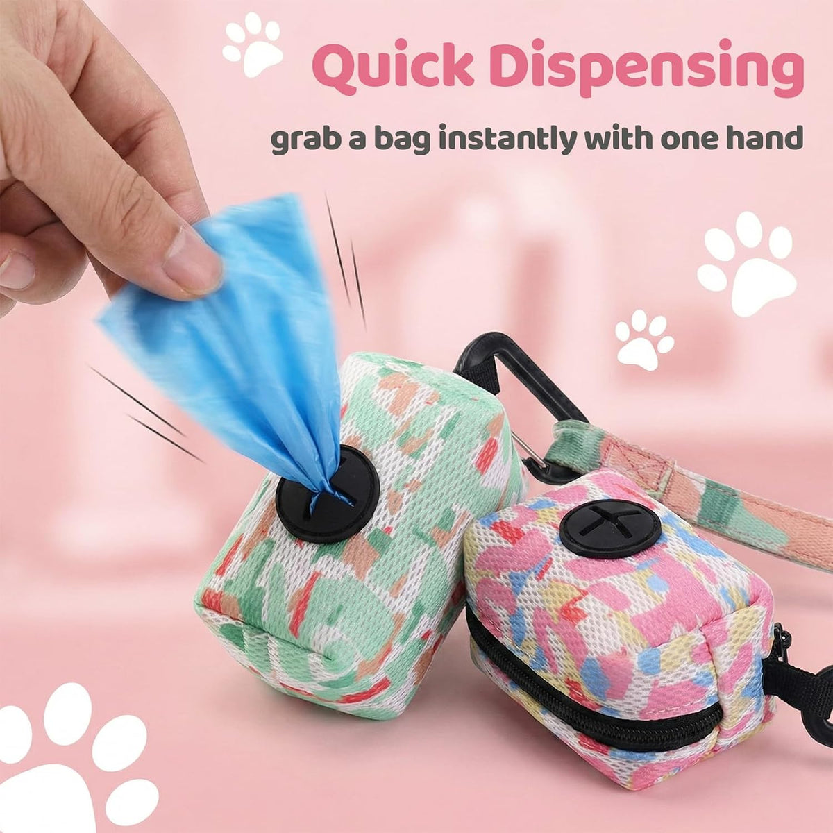 2 Stück Mesh Poop Bag Dispenser, Hundekotbeutelspender Aus Weichem Stoff Mit Karabiner, Hundekotbeutel Hundekot-Sammler Hundekotbeutel-Halter Für Spazierengehen Mit Dem Hund Laufen Wandern, Rosa, Grün