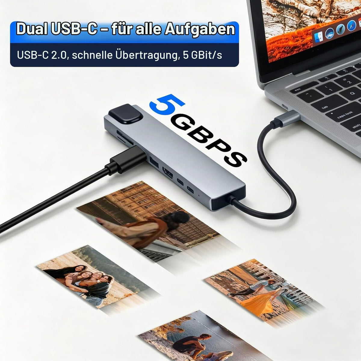 8-In-1 USB C Hub Dockingstation Mit HDMI 4K@30Hz, 100W PD, RJ45 Ethernet, SD/TF Kartenleser, USB 3.0/2.0, USB C Hub HDMI Ethernet, USB C LAN Adapter Für Macbook, Ipad, Laptop