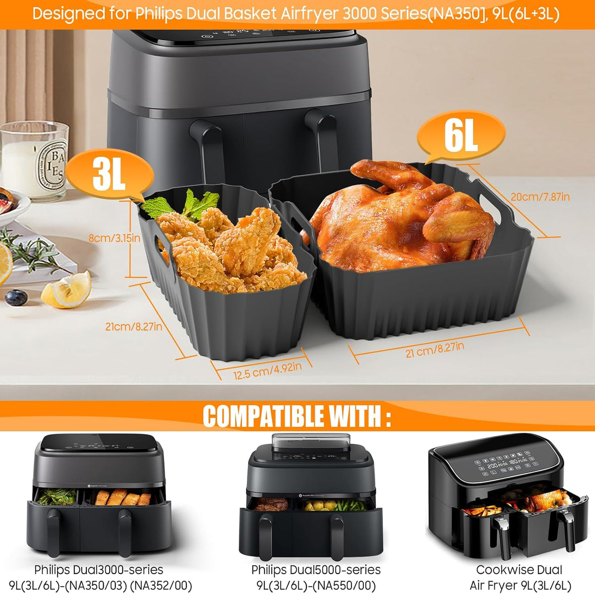 Heißluftfritteuse Zubehör Für Philips Airfryer Dual Basket 3000 Series - Air Fryer Accessories Einschließlich Silikonform, Grillrost, Brotbackformen, Küchenzange, Ölspray, Usw