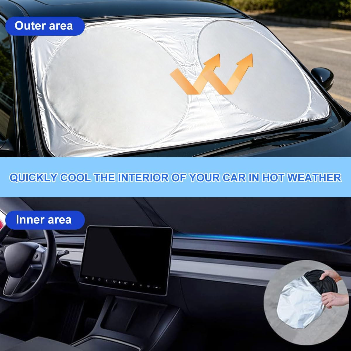 Sonnenschutz Auto Frontscheibe,Sommer Sonnenschutz Auto,Windschutzscheibe Sonnenblende,Auto Sonnenschutz Frontscheibe Innen,Sonnenblende Vorne Faltbar,Blockiert Uv-Strahlen,150X70 Cm