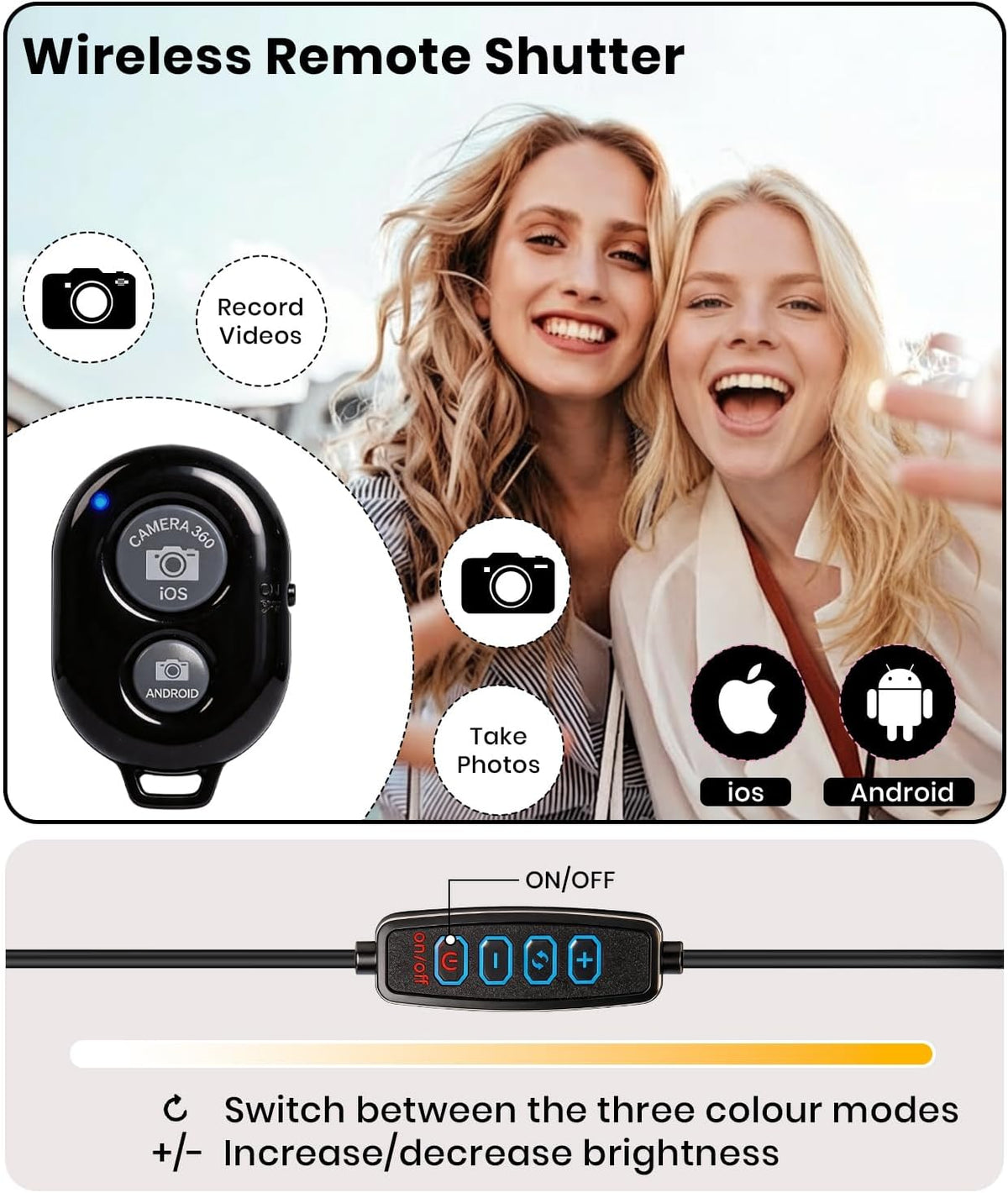 10" Ring Light Avec Trépied, Anneau Lumineux Professionnel Avec Télécommande Wireless,3 Modes De Lumière & 10 Niveaux De Luminosité, Lumière Téléphone Selfie Pour Tiktok/Youtube/Diffusion En Direc