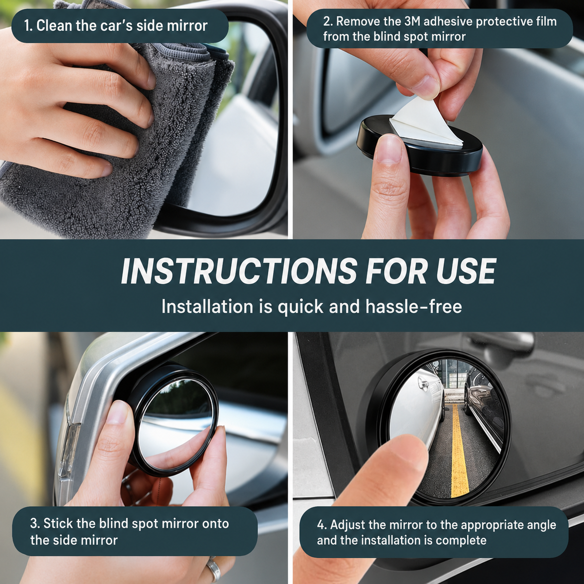 360° Blind Spot Mirror – HD Wide Angle Convex Car Mirror (2 Pack)