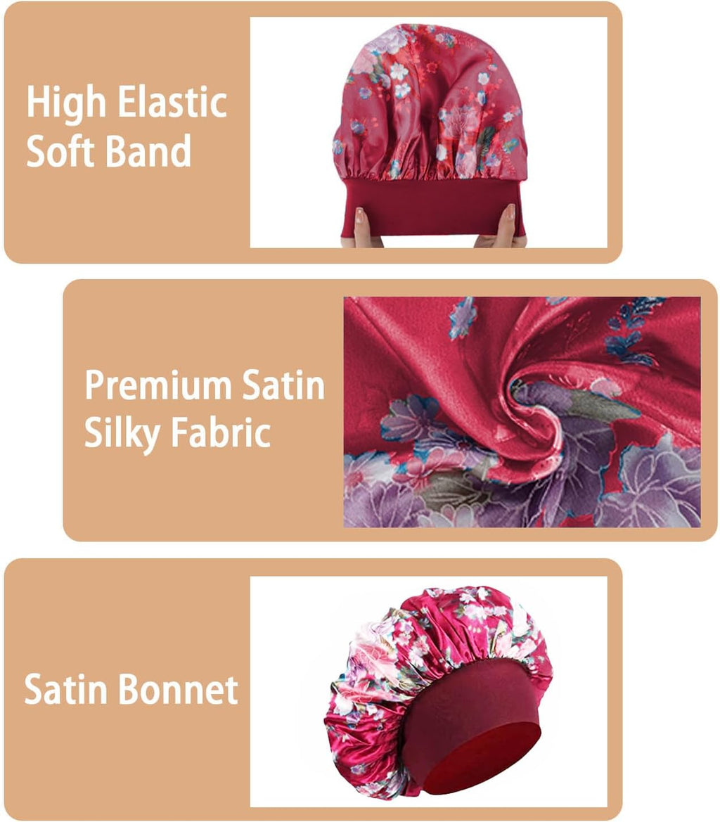 3 Pcs Soft Satin Bonnet, Silk Bonnet Hair Wrap for Sleeping, Sleeping Hair Care Cap Bonnets, Night Sleeping Head Cover Sleeping Hat for Women and Girls Curly Hair