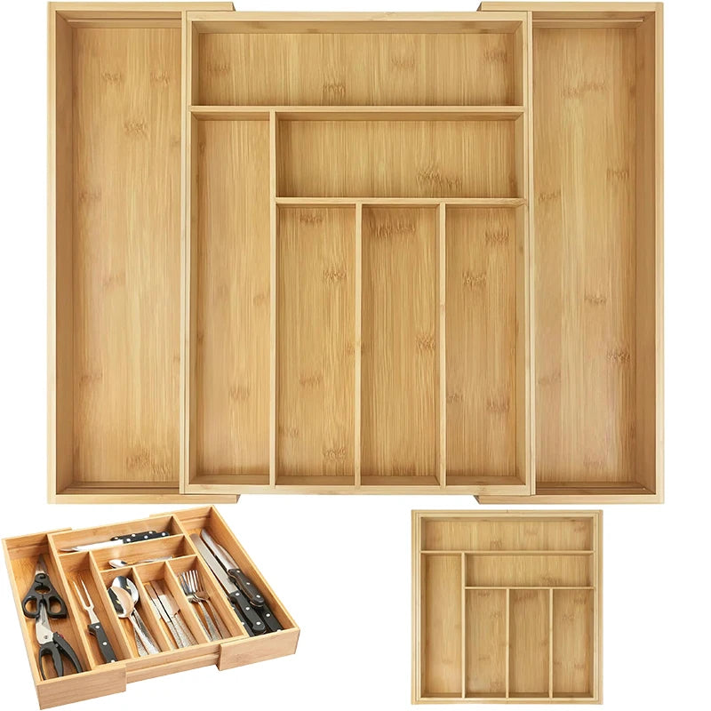 BRIEFNESS Expandable Bamboo Drawer Organizer 8-Slot Adjustable, Kitchen Utensil Tray, Knife Fork Divider, Eco Cutlery Storage