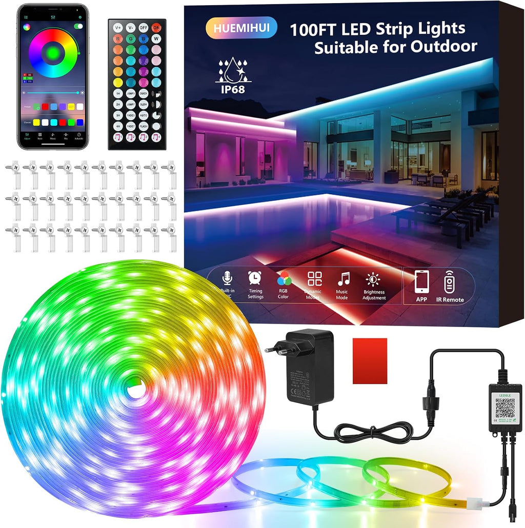 30M Outdoor LED Strip Lights with IR Fernbedienung & App,Wasserdicht IP68 | Farbwechsel RGB LED Lights,24V Music Synchronisation Light Strips,Flexible Outdoor LED Fairy Lights Für Garten Party