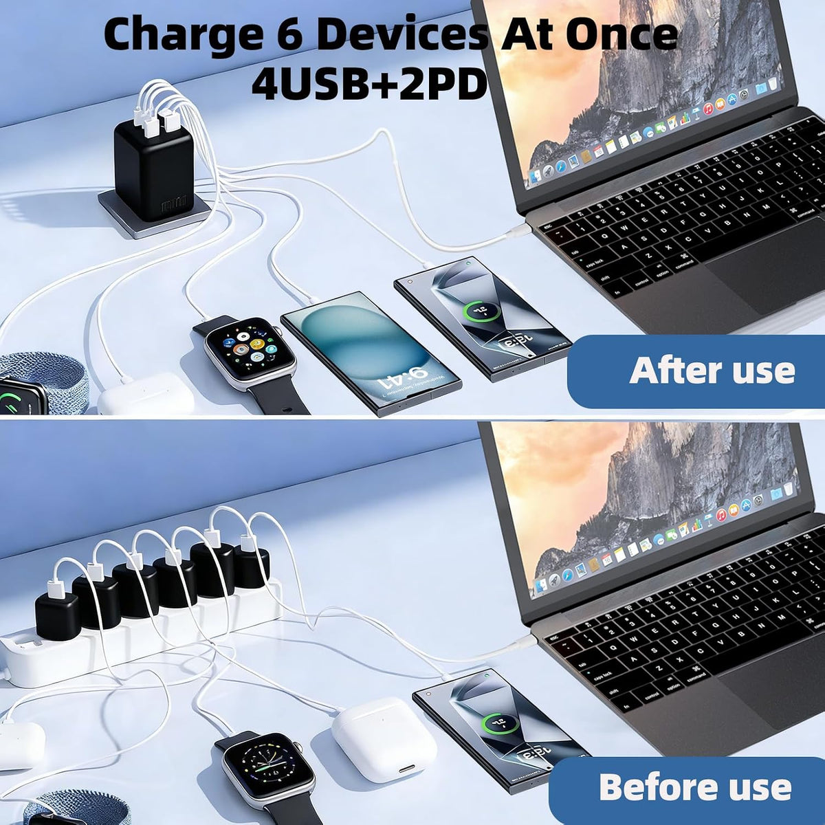 150W USB C Ladegerät Mehrfach 6 Port Schnellladegerät 2 USB-C 4 4 USB-A | USB Netzteil Multi Wandladegeräte Stecker Kompatibel Mit Iphone 17 16 Usw Samsung Oneplus Kompaktes Netzteil Reise Büro