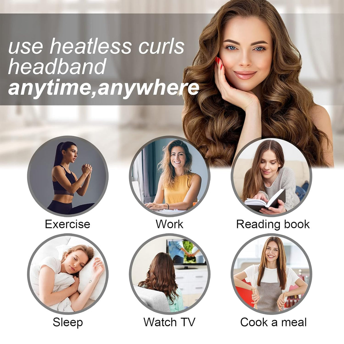 Lockenstab-Stirnband Ohne Hitze Für Damen, Lockenband Mit Haarspangen Und Haargummi, Locken Im Schlaf, Seidenband-Haarwickler, Rosa