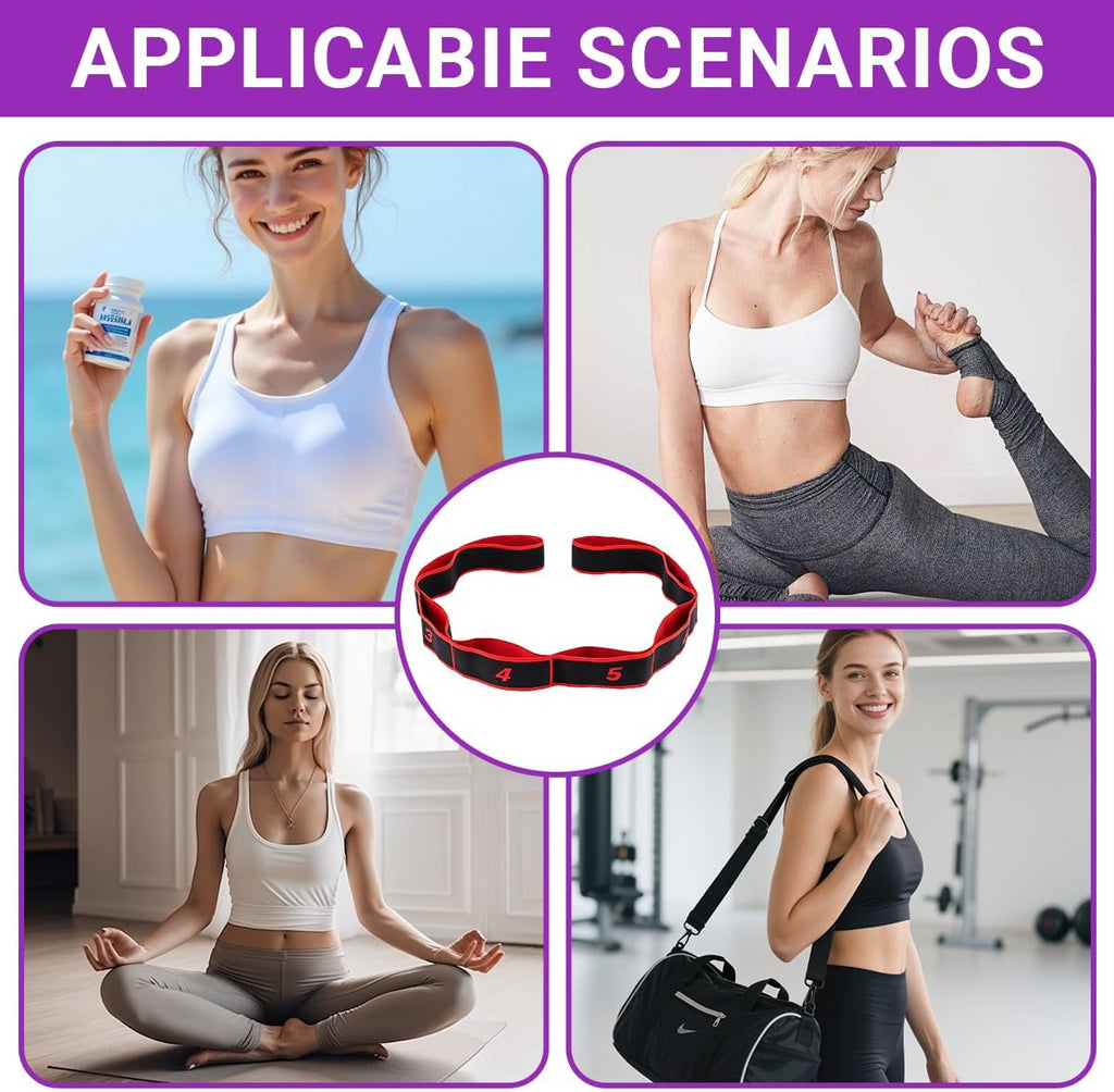 Yoga Stretching Strap, Stretching Band Mit 8 Schleifen, Yoga Stretch Gurt, Fitness Stretchband, 90Cm Länge, Hochelastischer Gymnastikband Für Effektives Stretching, Pilates, Tanz (Rot)