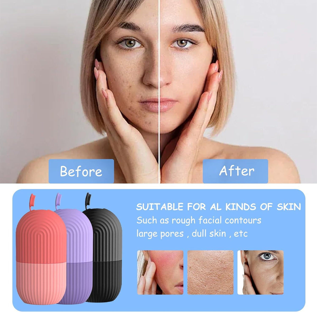 3Er-Pack Eisroller Gesicht,Face Ice Roller,Gesichtsmassage | Gesichtsentschwellung,Beauty Skincare Für Hautpflege,Kühlend Beruhigend,Essential Für Strahlende Haut