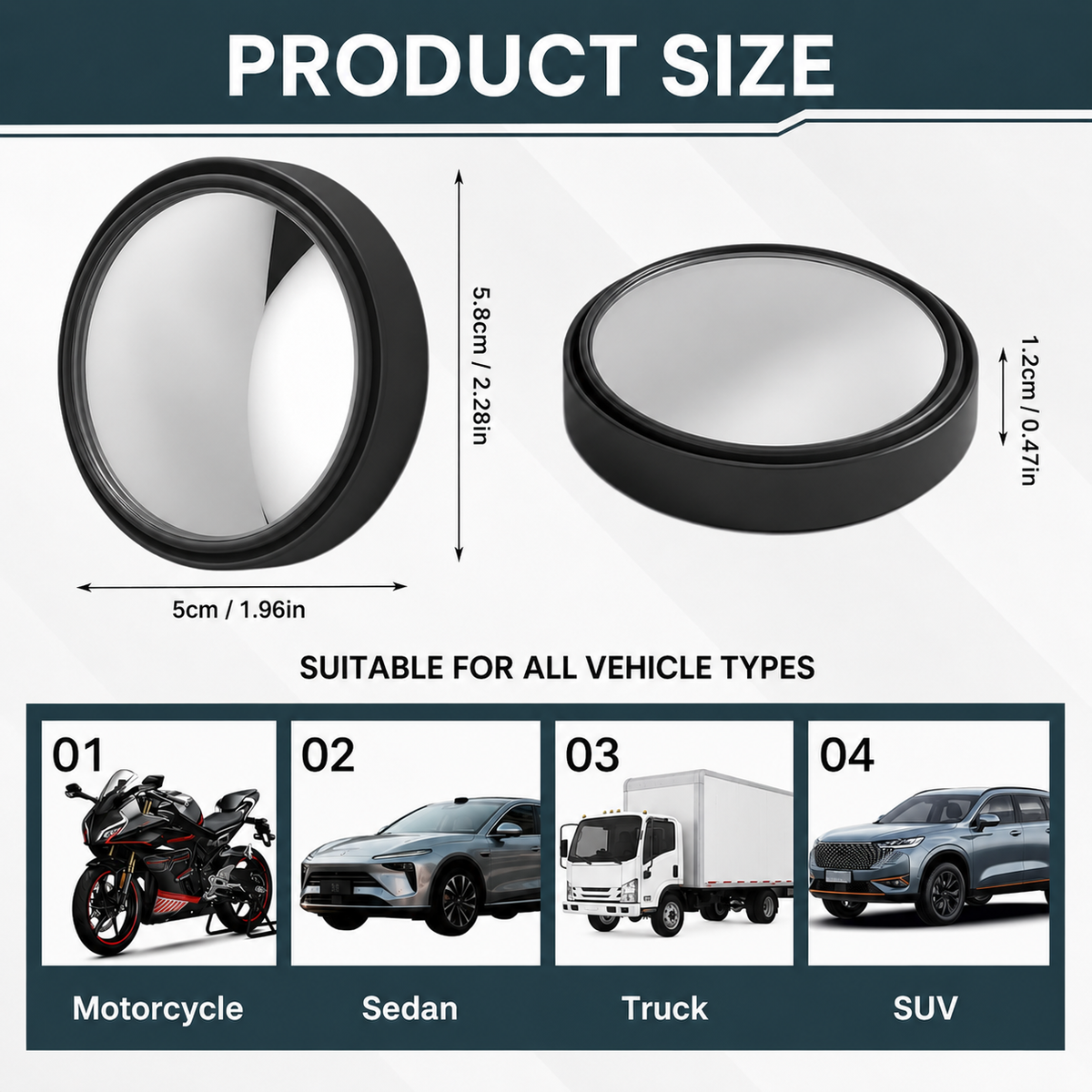 360° Blind Spot Mirror – HD Wide Angle Convex Car Mirror (2 Pack)