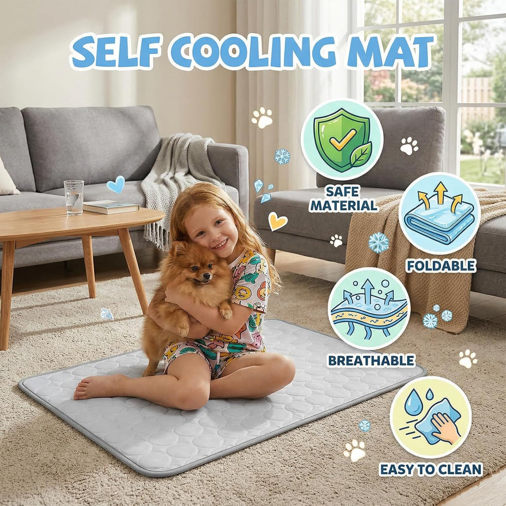 Qoosea Kühlmatte Für Hunde Selbstkühlende Hundematte, Komfortabel Pet Cooling Mat Kühldecke Waschbar Pad Kältematte Für Haustiere Ungiftiges, Faltbar Kühlmatte Hunde Katzen Für Sommer (50*40CM, Grau)