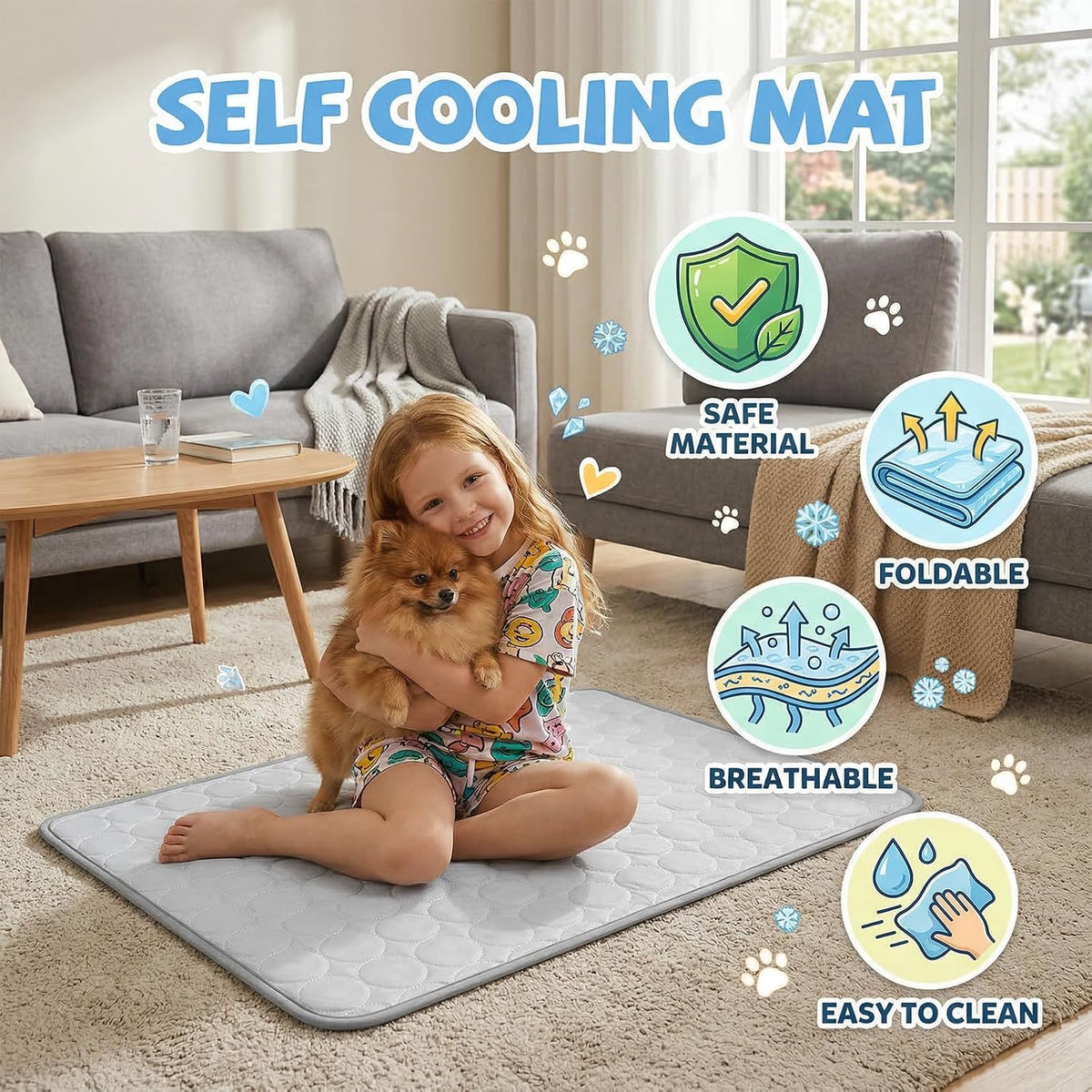 Qoosea Kühlmatte Für Hunde Selbstkühlende Hundematte, Komfortabel Pet Cooling Mat Kühldecke Waschbar Pad Kältematte Für Haustiere Ungiftiges, Faltbar Kühlmatte Hunde Katzen Für Sommer (50*40CM, Grau)