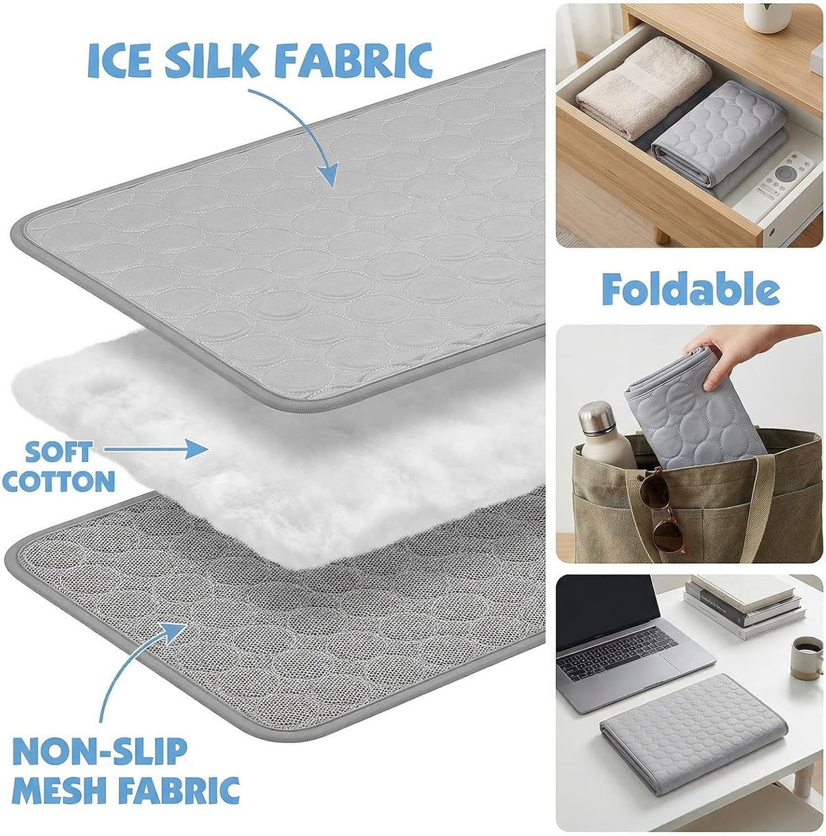 Qoosea Kühlmatte Für Hunde Selbstkühlende Hundematte, Komfortabel Pet Cooling Mat Kühldecke Waschbar Pad Kältematte Für Haustiere Ungiftiges, Faltbar Kühlmatte Hunde Katzen Für Sommer (50*40CM, Grau)