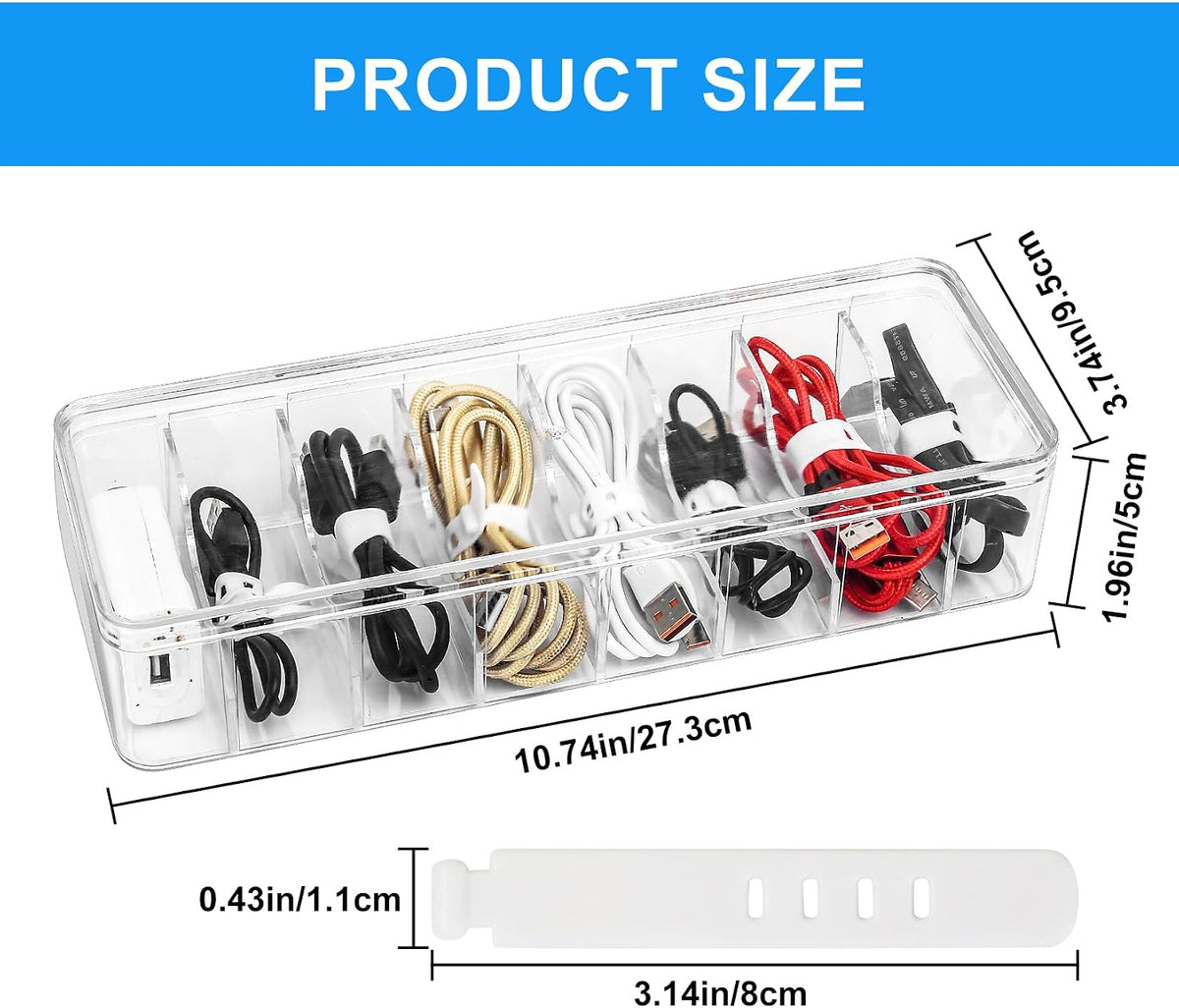 Kabel Aufbewahrungsboxen Organizer, Transparenter Kunststoff Kabel Organizer Box Mit 8 Fächern, Kabelmanagement Box Mit Deckel, Für Schreibtisch Büro Zuhause
