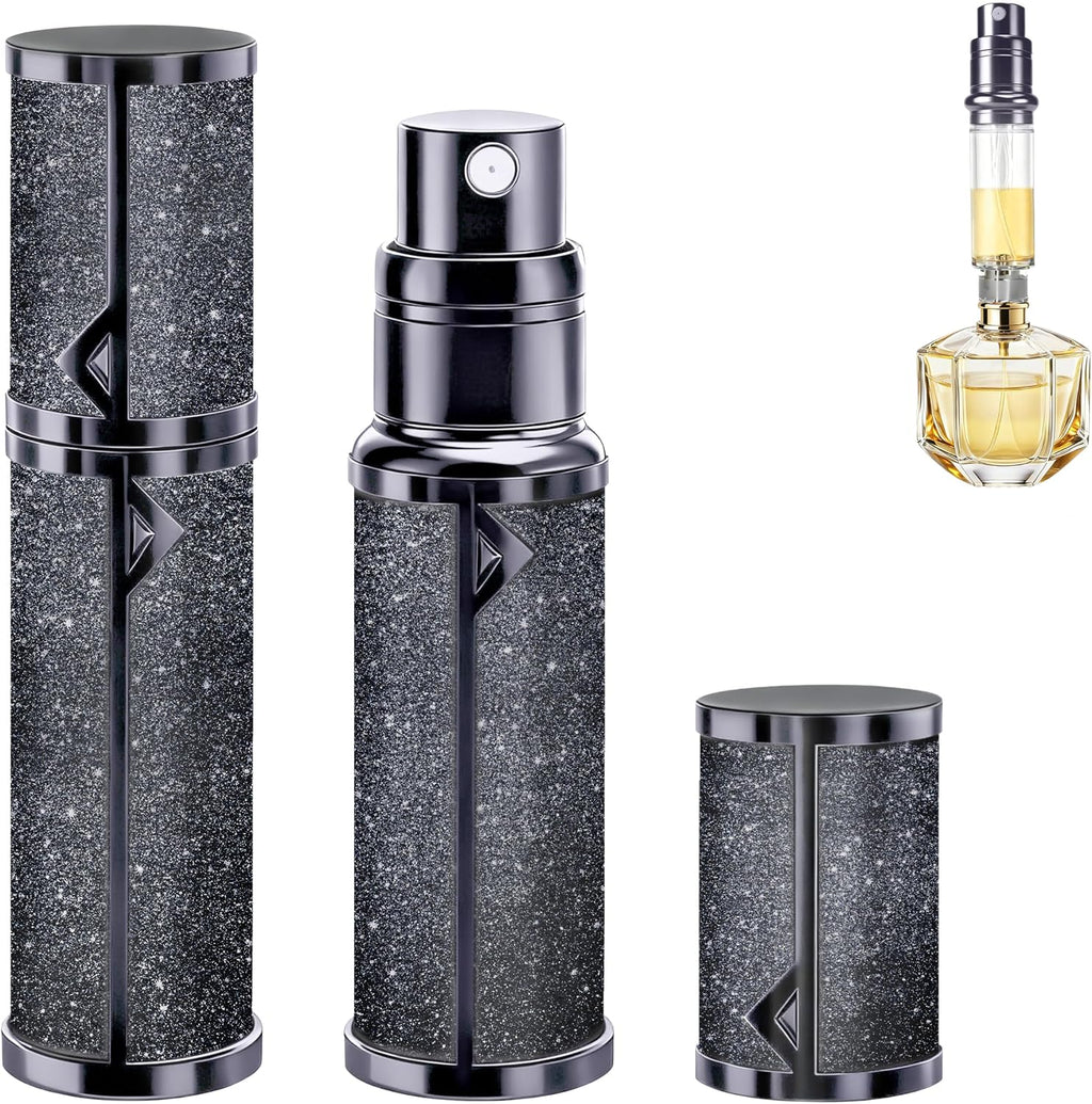 Parfümzerstäuber Für Unterwegs Nachfüllbar, Parfüm Abfüller 5Ml | Vakuum-Dichtung, Sprühflasche, Feiner Nebel, Aluminium, 2 Adapter, Tropfsicher & Praktisch Für Reise&Alltag, Schwarz