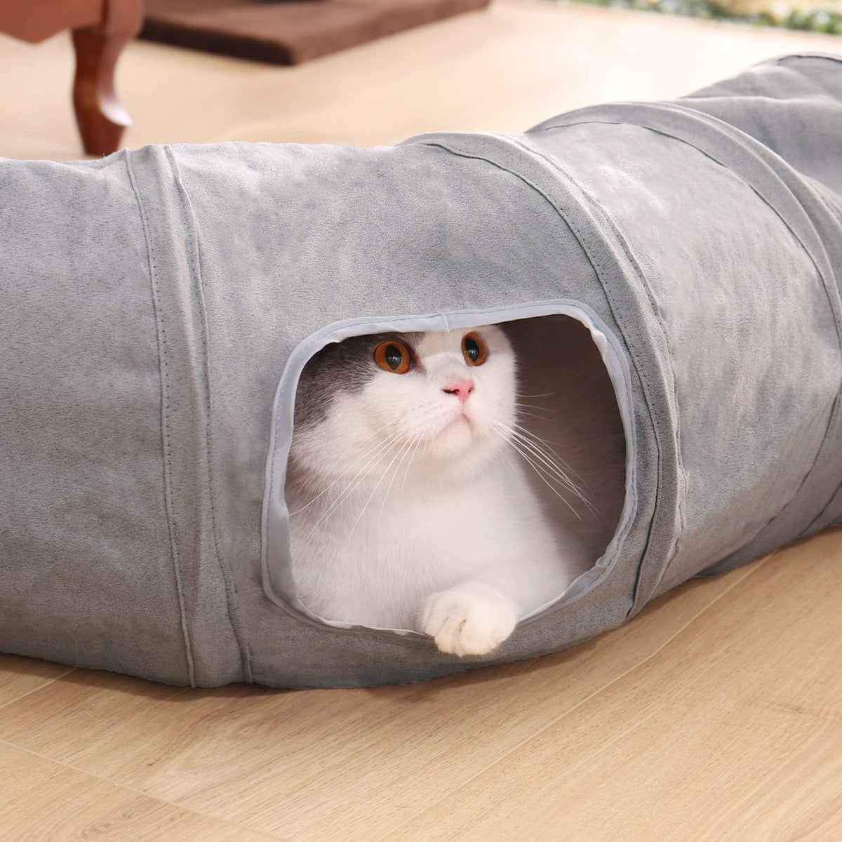 PAWZ Road Katzentunnel Katzenspielzeug Für Katzen Oder Kleintiere, Grau | Katzentunnel, Ball Rascheltunnel, Katzen Welphln Kaninchenoder Kleintiere Grau, 117L X 27B X 27H Cm, Faux Pelz