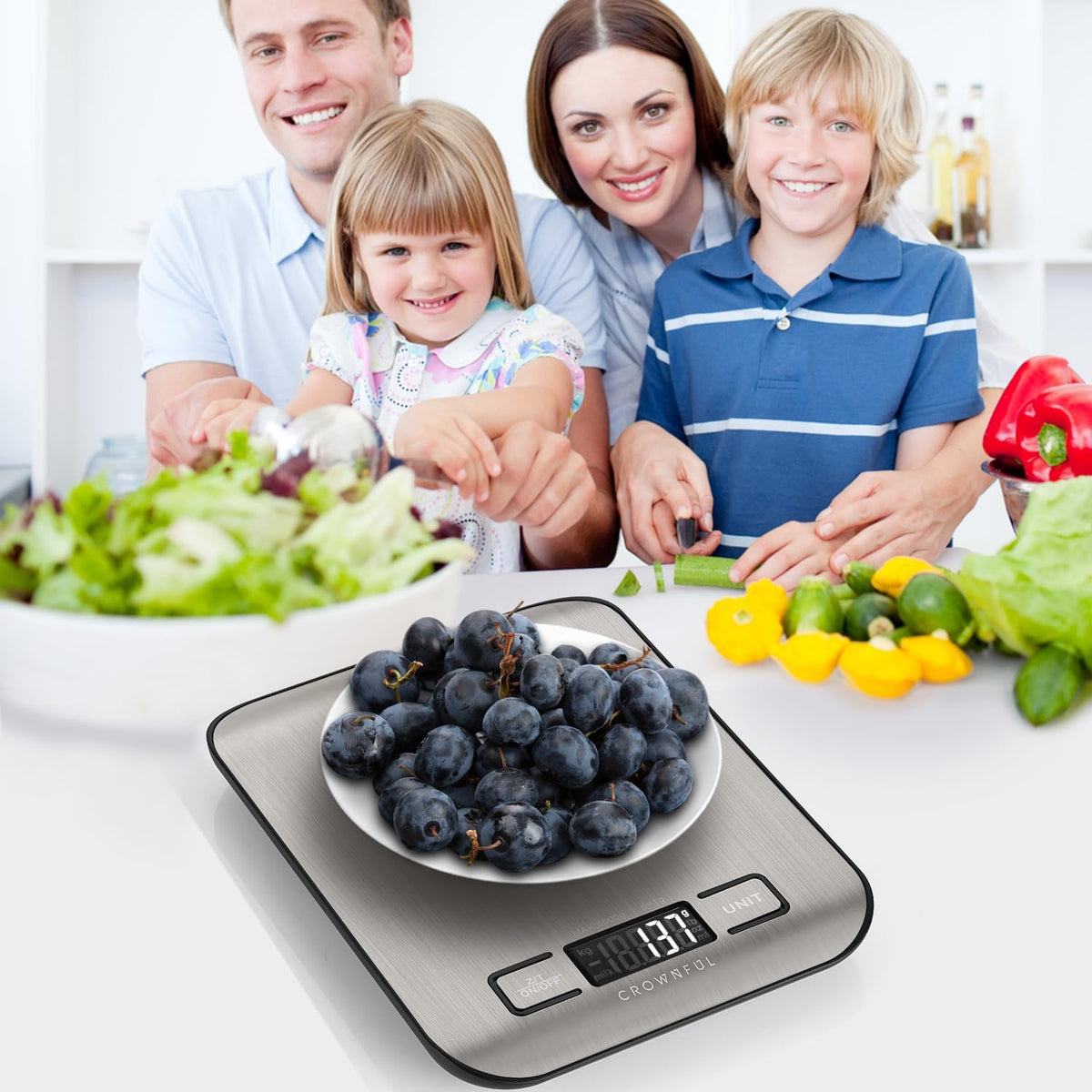 CROWNFUL Küchenwaage Digital, 5KG Kitchen Scale Mit Lcd-Display, Edelstahl Digitalwaage, Hohe Präzision Auf Bis Zu 1G, 5 Einheiten Mit Tara-Funktion