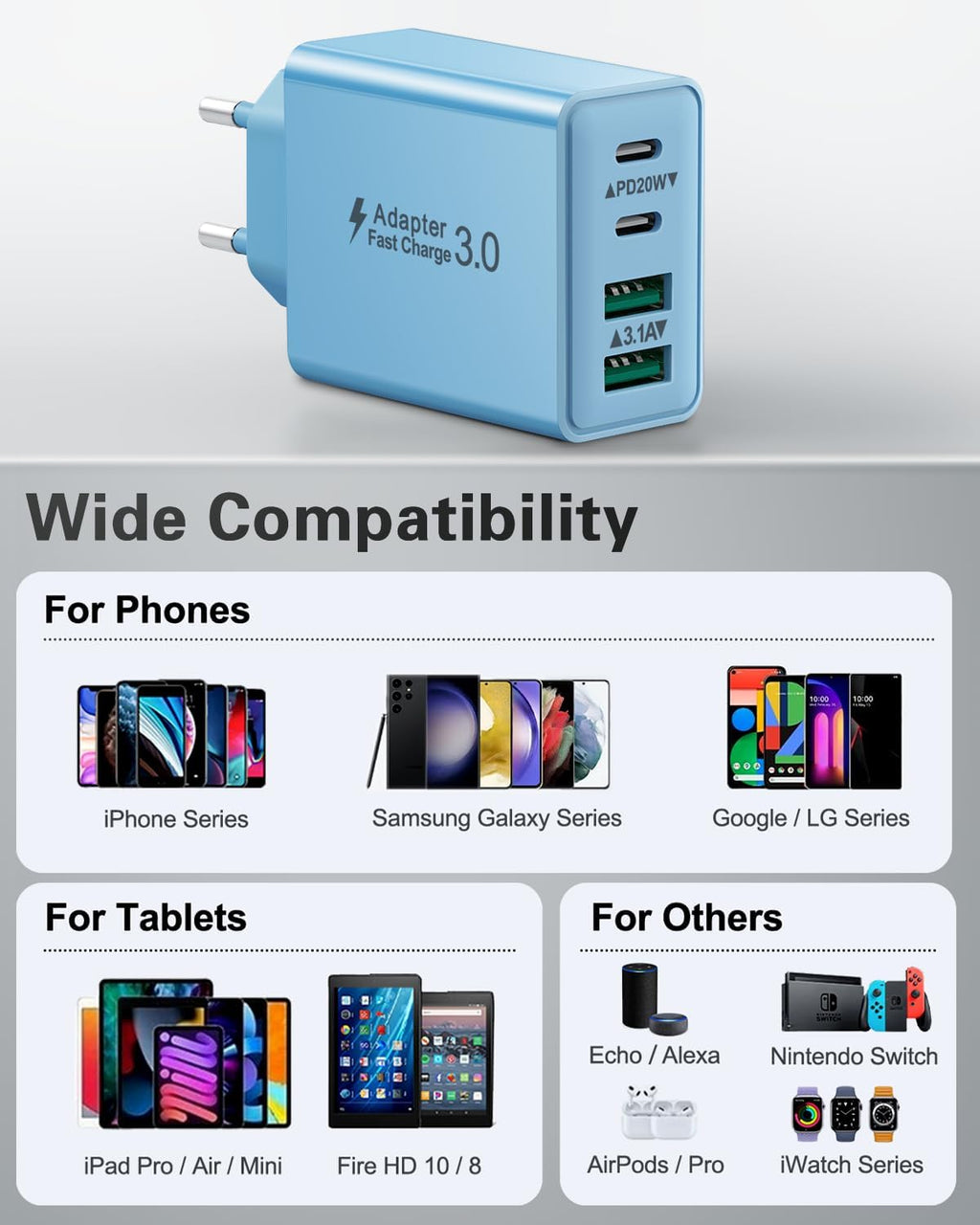 USB C Ladegerät, 40W 4 Ports USBC Stecker Mehrfach Schnellladegerät Typ Ladestecker Mit PD Adapter+Qc Ladegerät Für Iphone 17 16 15 14 13 Pro Max plus 12 11, Ipad, Samsung Galaxy, Handys Fast Charger