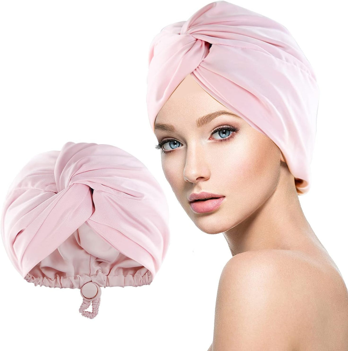 Silk Bonnet for Sleeping, Imitation Night Sleep Caps, Silk Wrap with Elastic Adjustable Button, Soft Head Cover Sleeping Hat for Women with Curly Hair