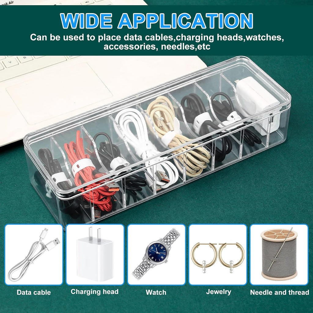 Kabel Aufbewahrungsboxen Organizer, Transparenter Kunststoff Kabel Organizer Box Mit 8 Fächern, Kabelmanagement Box Mit Deckel, Für Schreibtisch Büro Zuhause