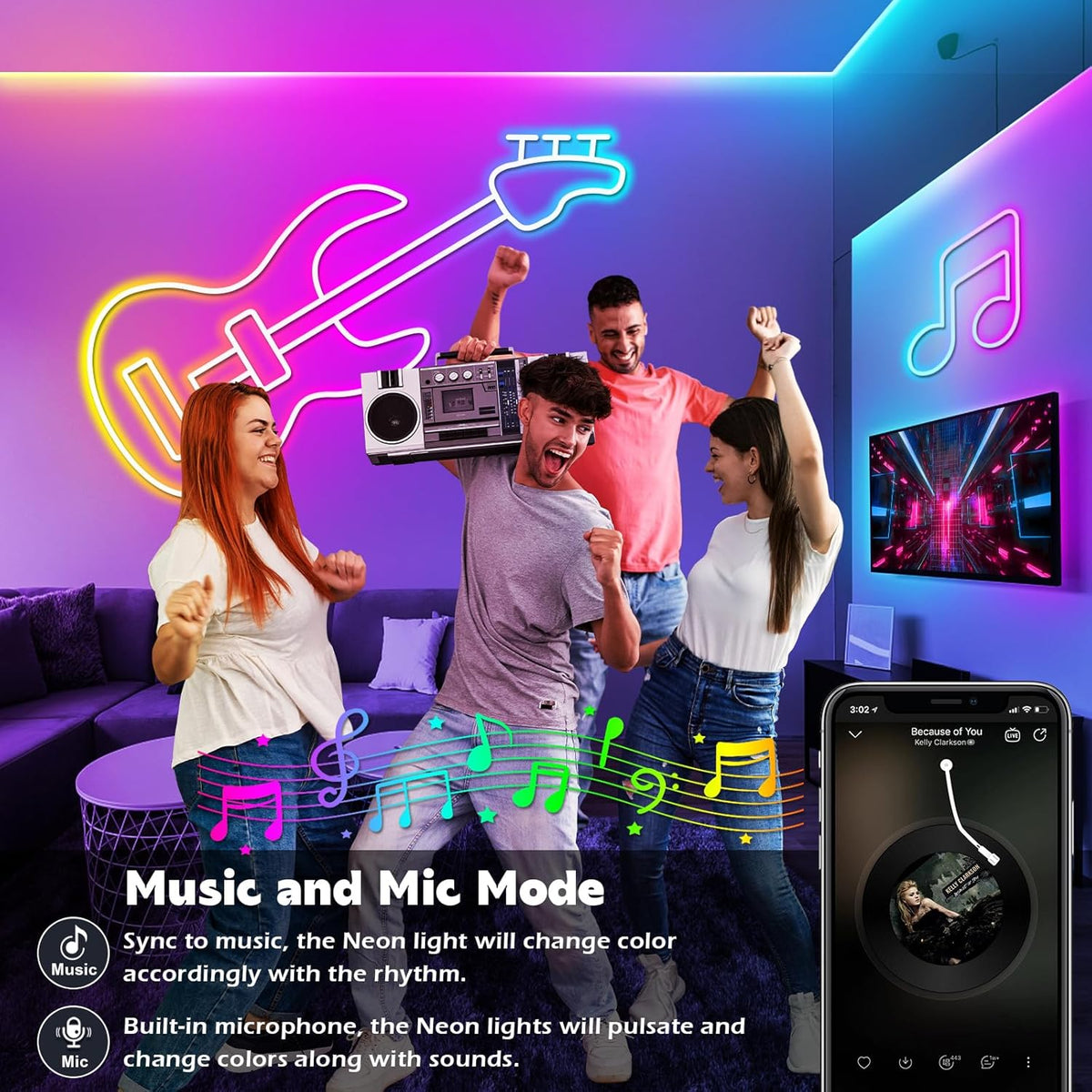 10M Neon LED Strip, Flexible LED Strips, Control with App/Remote, Multiple Modes, Waterproof, Music Sync Gaming Strip Lights for Bedroom Indoor, IP65 Outdoor RGB Neon Lights