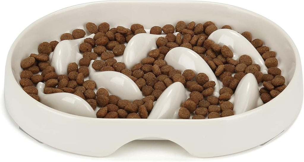 PETTOM anti Schling Napf Katze, Slow Feeder, Oval, 19 X 14 Cm, Weiß | Gesundheitsförderndes Design Mit Rutschfestem Boden, Ultra-Dauerhaft & Leicht Zu Reinigen, Ideal Für Alle Katzengrößen