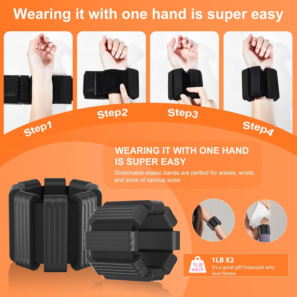 Knöchelgewichte Für Frauen Männer, Verstellbare Handgelenk Gewichte Set Von 2 (1Lb Je), Tragbare Beingewichte/Armgewichte, Handgelenk & Knöchelgewichte Armband Für Yoga, Pilates