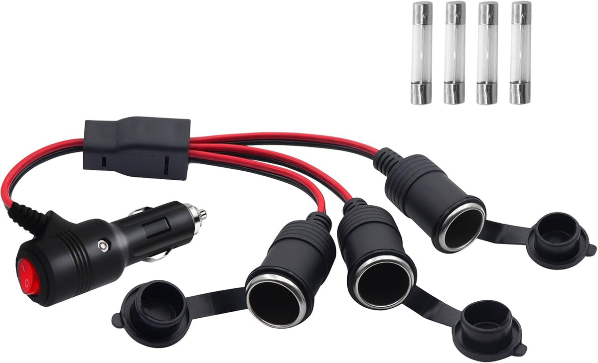 1 Bis 3 KFZ Auto Zigarettenanzünder Stecker Mit Schalter, 12V/24V 3 Wege Zigarettenanzünder Adapter Y Kabel,Dual-Zigarettenanzünder-Splitter Mit 15A Sicherung Für Reifenpumpe (1 to 3)