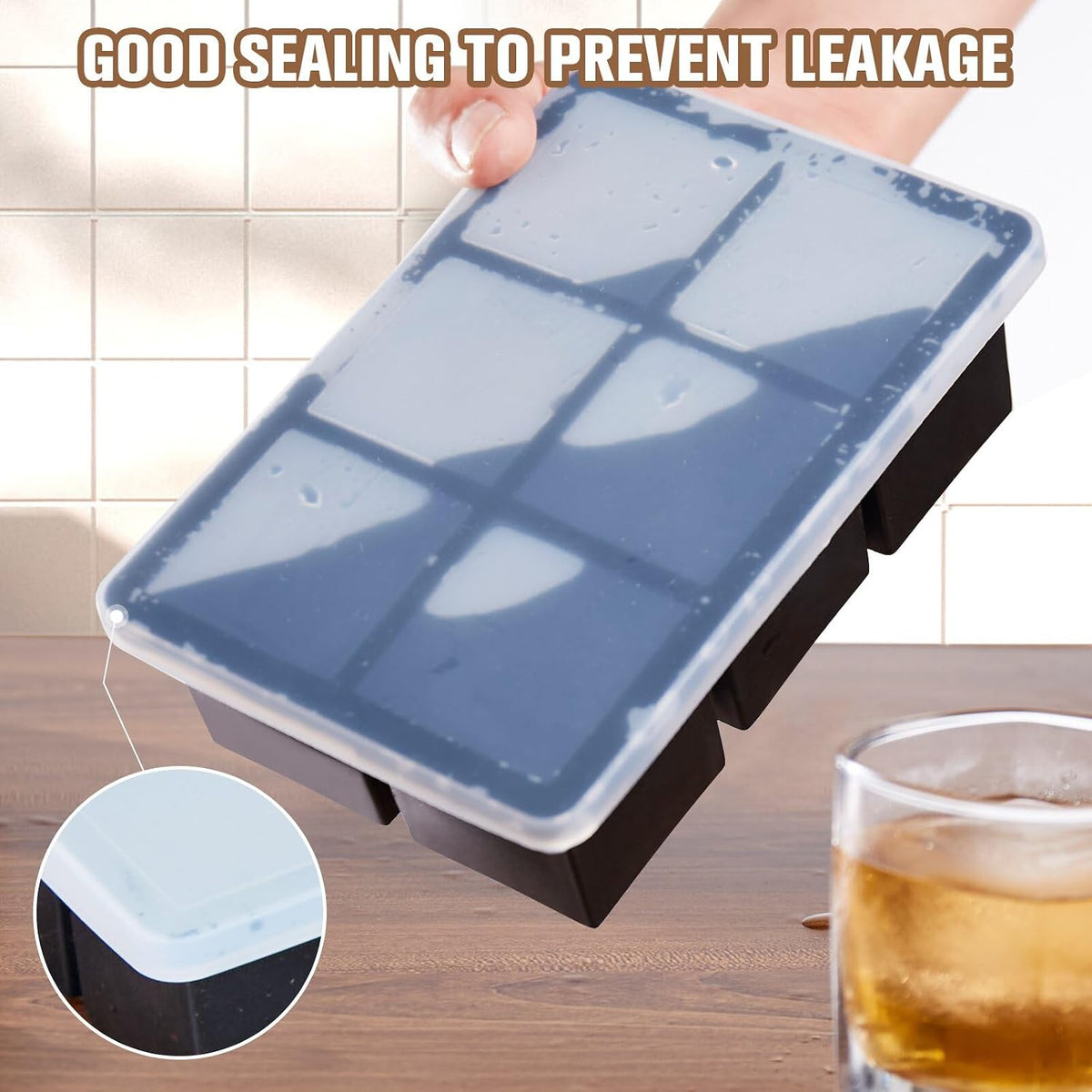 Eiswürfelform Silikon,Eiswürfelformen & Eiswürfelschalen,Eiswürfelbehälter Mit Deckel,Eiswürfeln Kugel,Eiskugelform,Silikonform Eiswürfel Form,Ice Cube Tray with Lid (Schwarz) (6 Eckige * 1)
