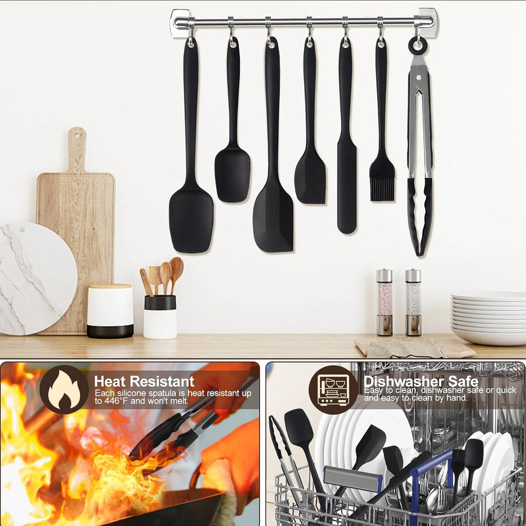 7 Stück Teigschaber Silikon Set, Küchenbackwerkzeuge Silikon Spatel Set Mit Küchenzange, Spatula Hitzebeständige Bis 460°F Nahtloses Einteiliges Design, Geeignet Zum Backen, Kochen Und Rühren