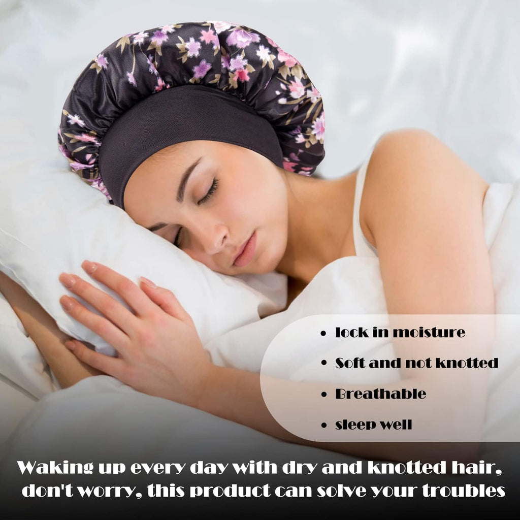 3 Pcs Soft Satin Bonnet, Silk Bonnet Hair Wrap for Sleeping, Sleeping Hair Care Cap Bonnets, Night Sleeping Head Cover Sleeping Hat for Women and Girls Curly Hair